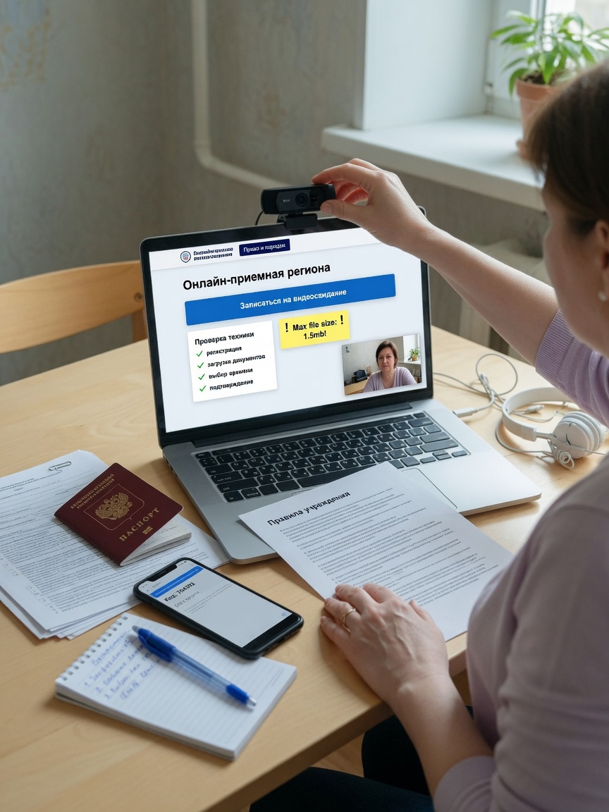 Over-the-shoulder photo of a relative at a home table booking a video visit on