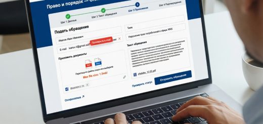Овершолдер‑фото: взрослый человек заполняет на ноутбуке форму Право и порядок — Онлайн‑приемная; видны поля