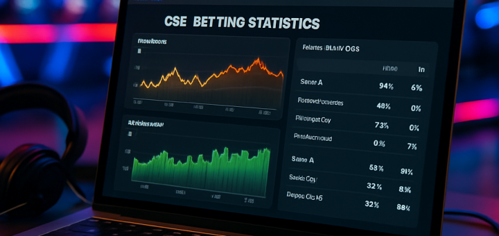A laptop displaying betting statistics for CS2, with gaming accessories and an engaging esports