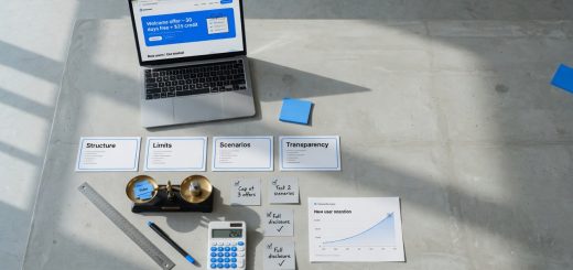 Angle-view tabletop scene in soft daylight: a smartphone with the site app showing a